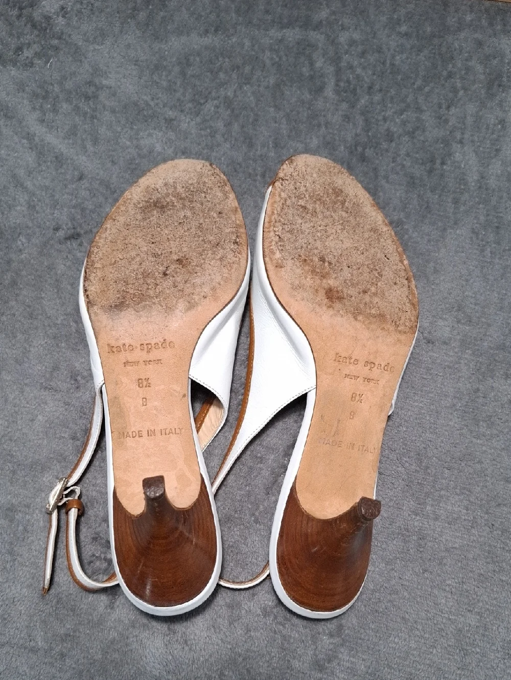 kate spade White Peep-Toe Slingback Heels with Tan Trim and Pink Insole Sz 8.5
